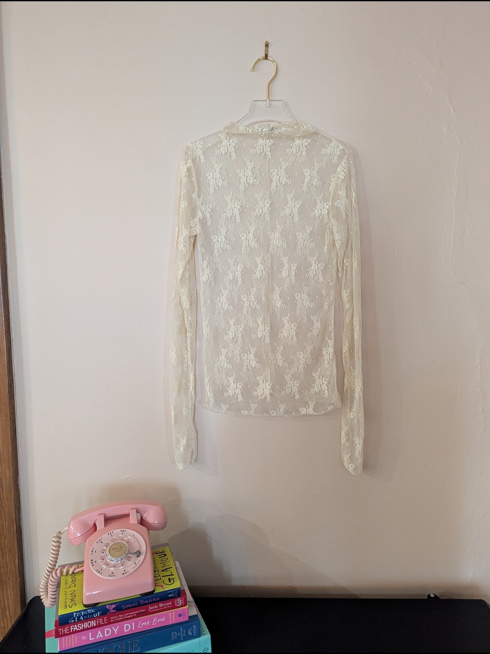 Free People Ivory Sheer Lace Long-Sleeve Blouse
